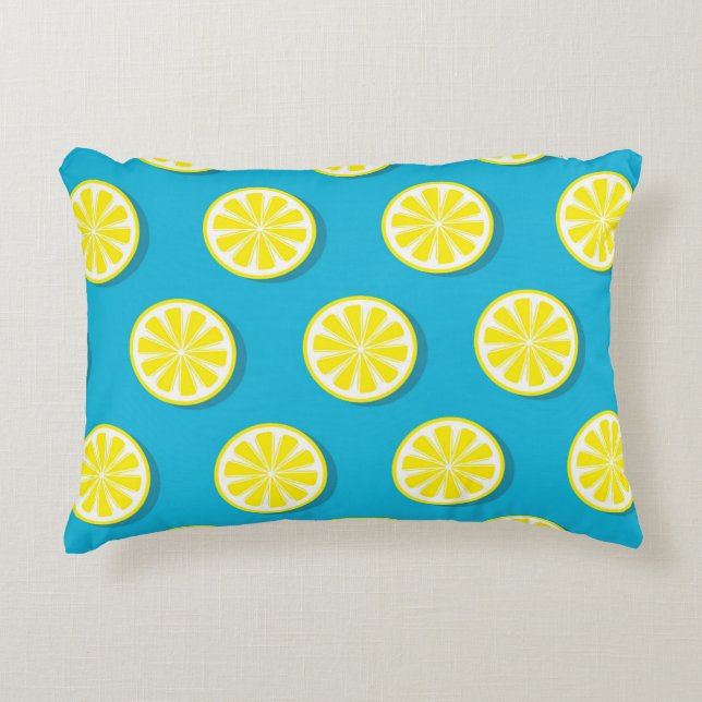 Lemon Slice Pattern op Blue Reversible Accent Kussen (Voorkant)
