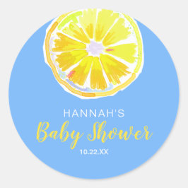 Lemon Slice Waterverf Blue Baby shower Ronde Sticker