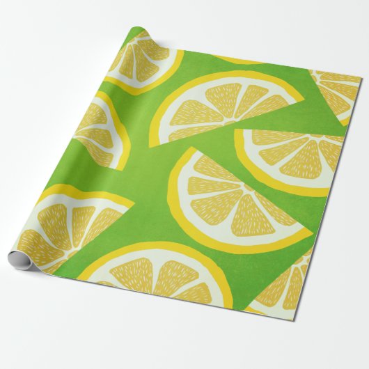 Lemon Slices on Lime Green Background Cadeaupapier (Uitgerold)