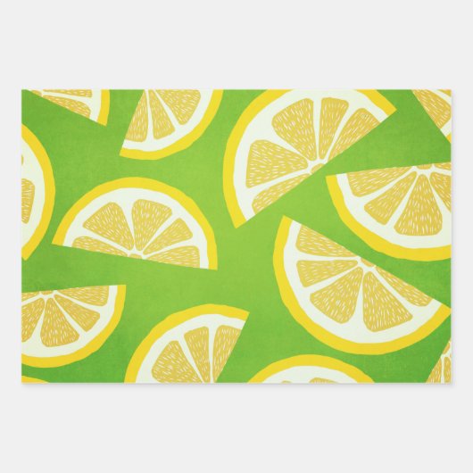 Lemon Slices on Lime Green Background Inpakpapier Vel (Voorkant 3)