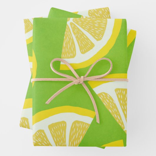 Lemon Slices on Lime Green Background Inpakpapier Vel (In situ)