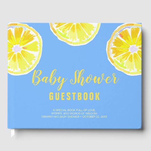 Lemon Slices Waterverf Baby shower blauw Gastenboek (Voorkant)