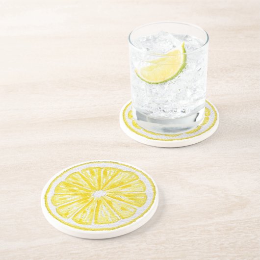 Lemon Slices Waterverf Pattern Zandsteen Onderzetter (Zijkant)