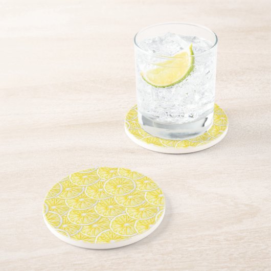 Lemon Slices Waterverf Pattern Zandsteen Onderzetter (Zijkant)
