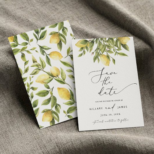 Lemon Sorrento Amalfi Kalligrafie Bewaar de datum Kaart