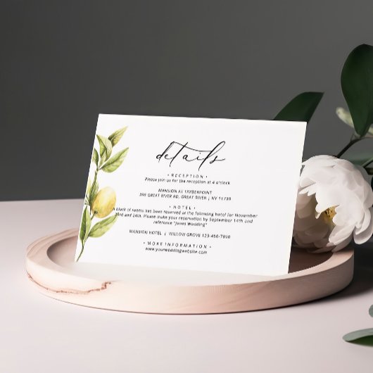 Lemon Sorrento Amalfi Kalligrafie Bruiloft Details Informatiekaartje