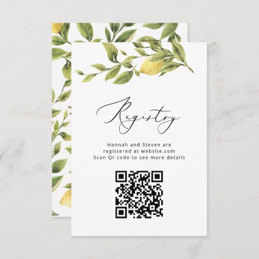 Lemon Sorrento Amalfi QR Code Trouwregister Informatiekaartje (Voorkant / Achterkant)
