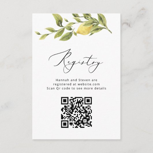 Lemon Sorrento Amalfi QR Code Trouwregister Informatiekaartje (Voorkant)