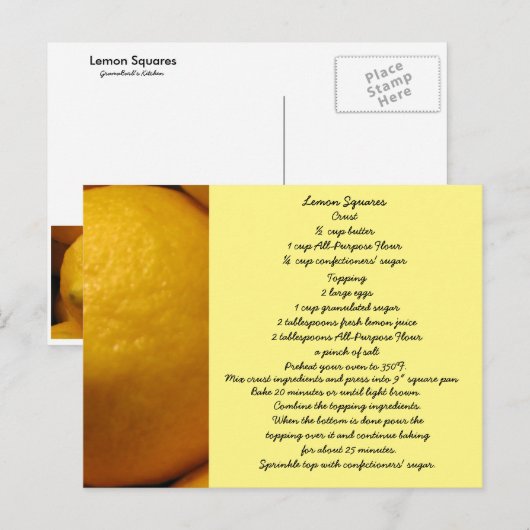 Lemon Squares Recipe Briefkaart (Voorkant / Achterkant)