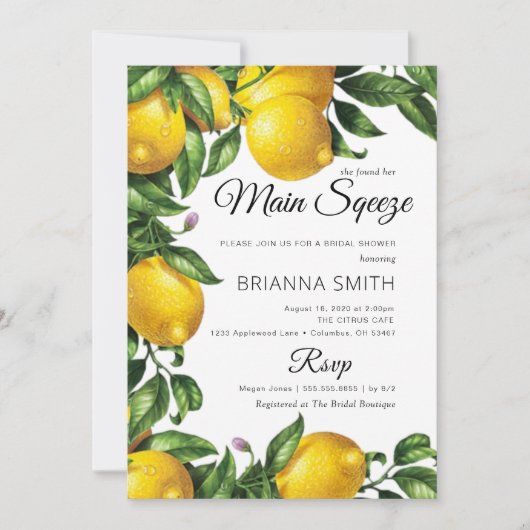Lemon Squeeze Elegant Bridal Shower Kaart (Voorkant)
