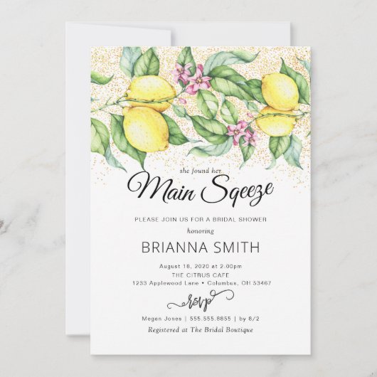 Lemon Squeeze Glitter Bridal Shower Kaart (Voorkant)