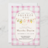 Lemon Squeeze Roze Gingham Meisje Baby Shower Kaart (Voorkant)