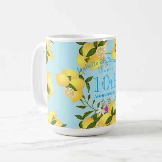 Lemon Squeeze Wedding Jubileum Blauw Koffiemok (Voorkant links)