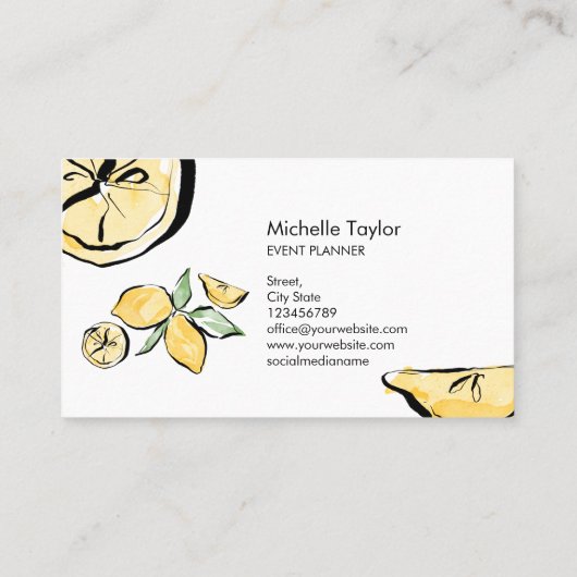 Lemon Summer Tropical Citrus Modern Girly Event Visitekaartje (Achterkant)