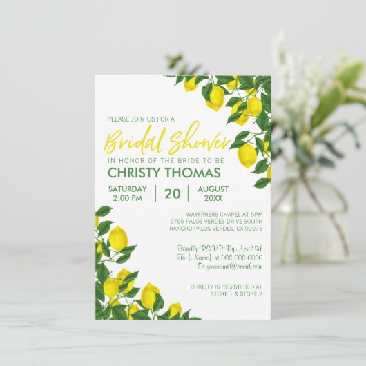 Lemon Summer | Vrijgezellenfeest uitnodigen Kaart (Staand voorkant)