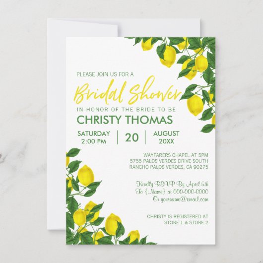 Lemon Summer | Vrijgezellenfeest uitnodigen Kaart (Voorkant)