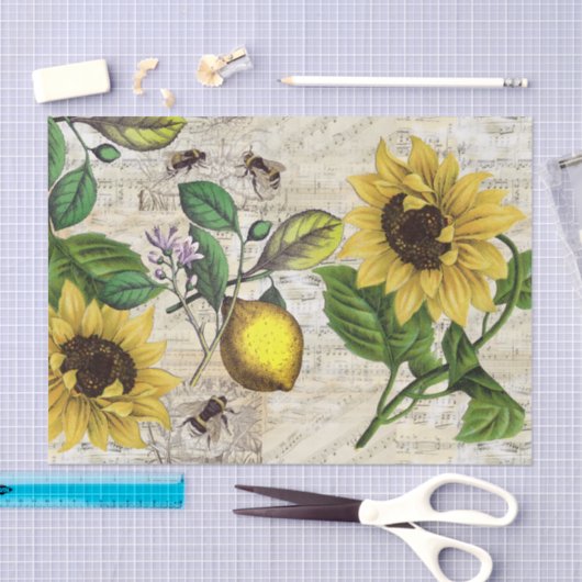 Lemon Sunflower Music Tissue Paper Tissuepapier (Craft)