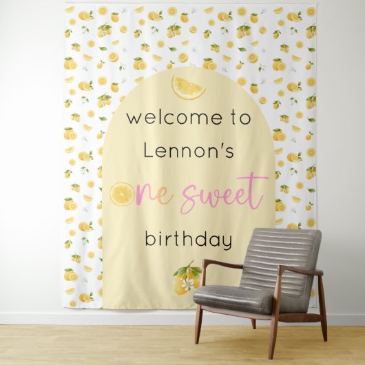 Lemon Sweet One Birthday Achtergrond Tapestry Wandkleed (In situ)