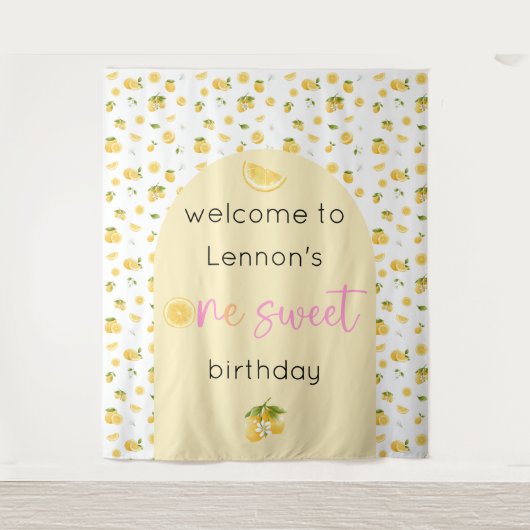 Lemon Sweet One Birthday Achtergrond Tapestry Wandkleed (Voorkant)