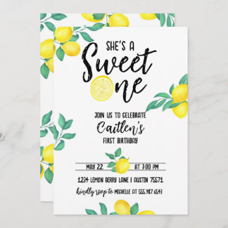 Lemon Sweet One First Birthday Invite Kaart