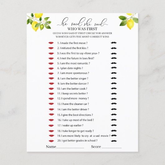 Lemon tak en blauw mozaïek Hij zei dat ze spel zei (Voorkant)