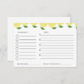 Lemon thema bruiloftsfeest recept verzoek  informatiekaartje (Voorkant / Achterkant)