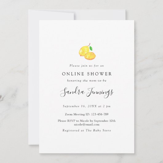 Lemon Thema Virtueel Baby shower Elegant Online Kaart (Voorkant)