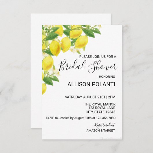 Lemon Thema Vrijgezellenfeest Invite Kaart (Voorkant / Achterkant)