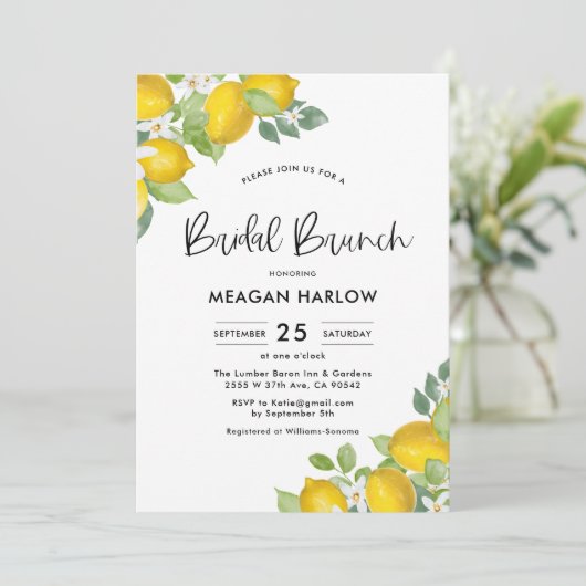 Lemon Thema Zomer Bruids Brunch Douche Uitnodiging (Staand voorkant)