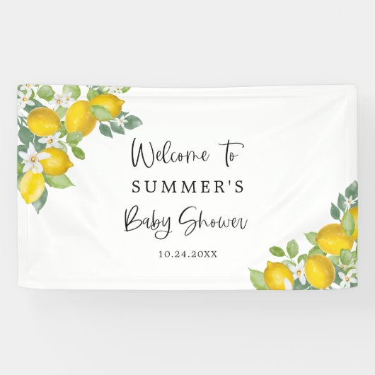 Lemon Theme Citrus Baby shower Party Spandoek (Horizontaal)