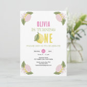 Lemon Theme First Birthday Girl Invitation Kaart (Staand voorkant)