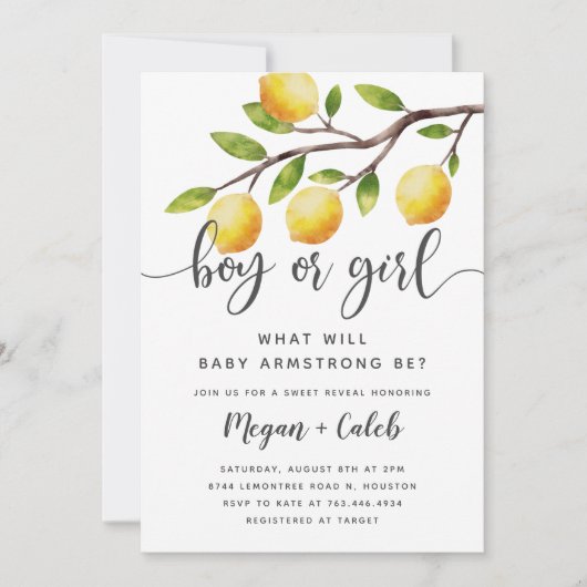 Lemon Theme Gender Reopenbaart de Uitnodiging van  (Voorkant)