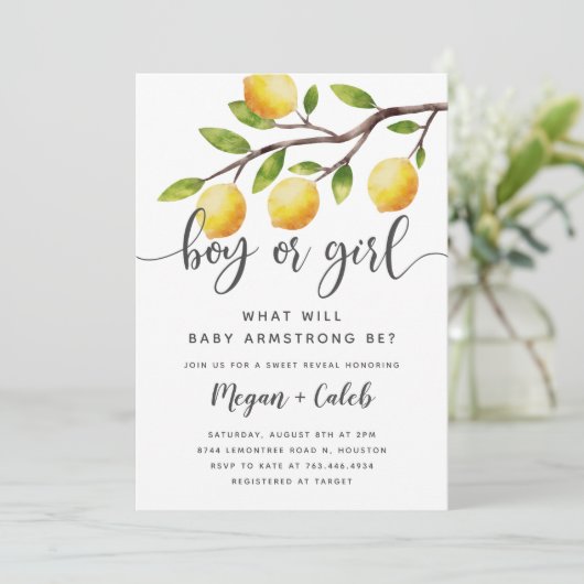 Lemon Theme Gender Reopenbaart de Uitnodiging van  (Staand voorkant)