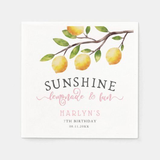 Lemon Theme Girl Verjaardagsfeestje Servetten (Voorkant)