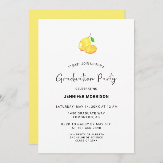 Lemon Theme Graduation Party Boho Modern Chic Kaart (Voorkant / Achterkant)