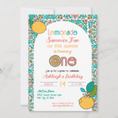 Lemon Theme Meisjes 1e Verjaardag Lemonade Party Kaart (Voorkant)
