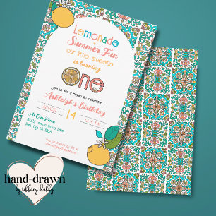 Lemon Theme Meisjes 1e Verjaardag Lemonade Party Kaart