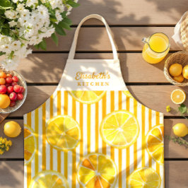 Lemon Theme Stripes Name Apron Schort
