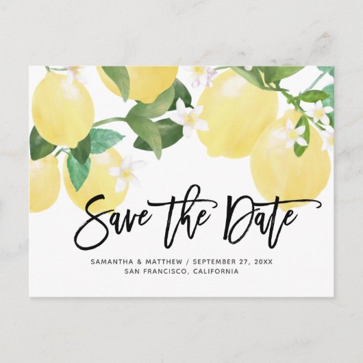 Lemon Theme Summer Wedding Save the Date Briefkaart (Voorkant)