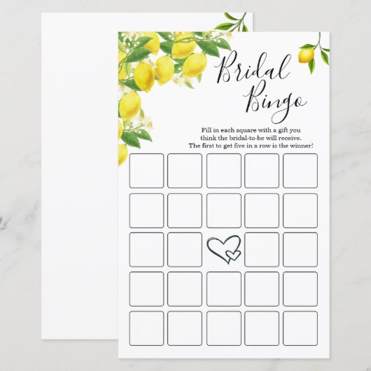 Lemon Theme Vrijgezellenfeest Bingo Kaarten (Voorkant / Achterkant)