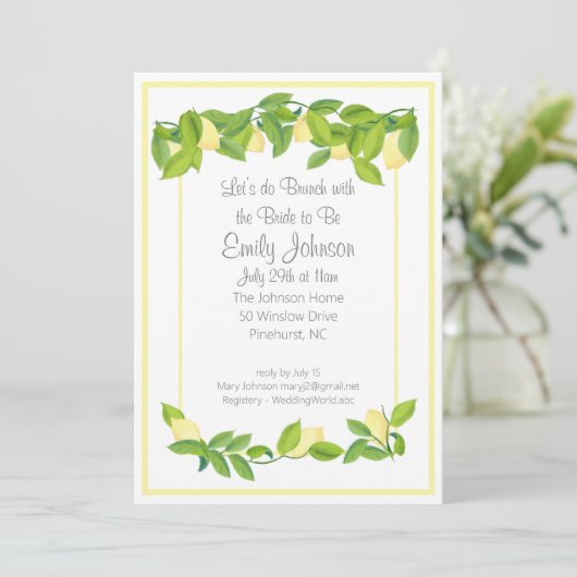 Lemon Theme Vrijgezellenfeest Brunch Uitnodiging (Staand voorkant)