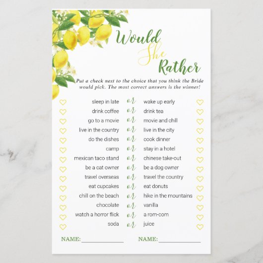 Lemon Theme Vrijgezellenfeest Zou ze liever spel (Voorkant)