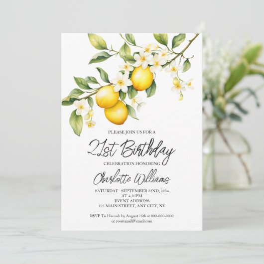 Lemon Theme Waterverf 21ste Verjaardagsfeest Kaart (Staand voorkant)