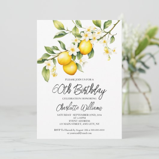 Lemon Theme Waterverf 60ste Verjaardagsfeest Kaart (Staand voorkant)
