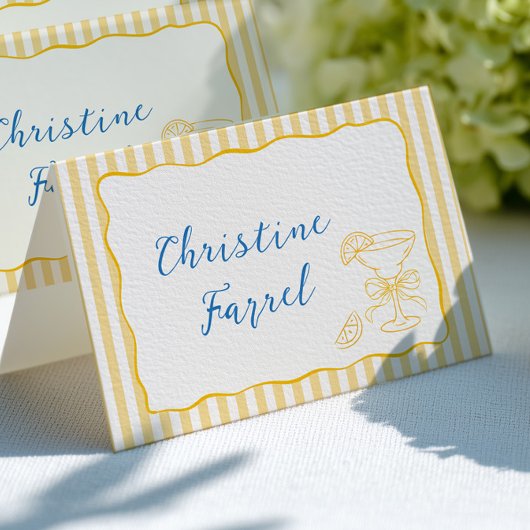 Lemon Theme Yellow Stripes Place Cards Kaart