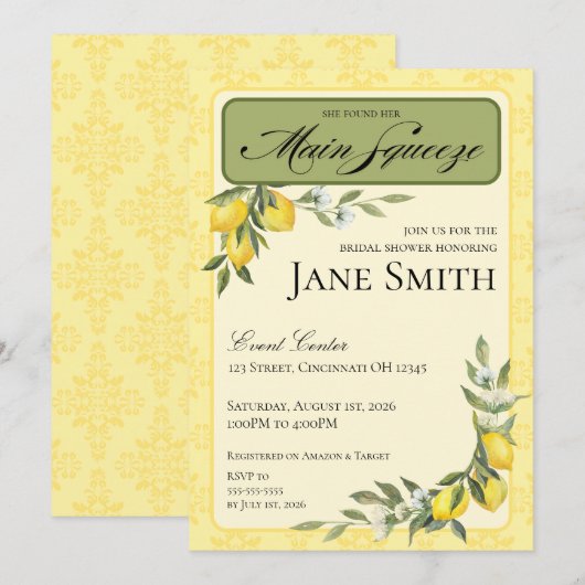 Lemon Themed Bridal Shower Invitation Kaart (Voorkant / Achterkant)