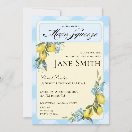Lemon Themed Bridal Shower Invitation Kaart (Voorkant)