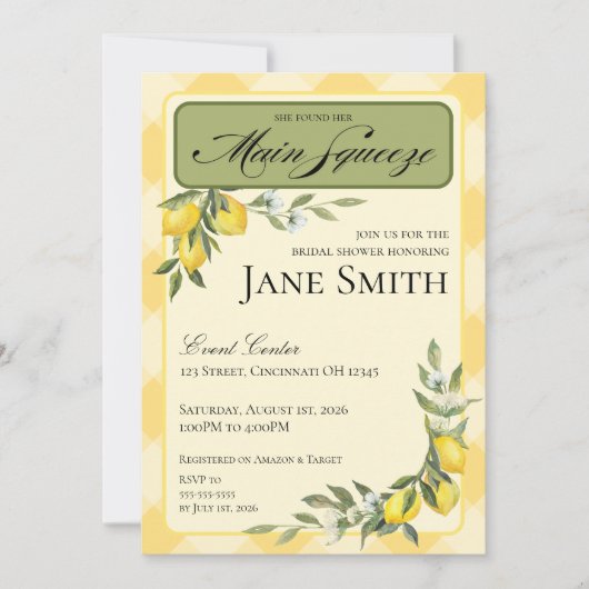 Lemon Themed Bridal Shower Invitation Kaart (Voorkant)