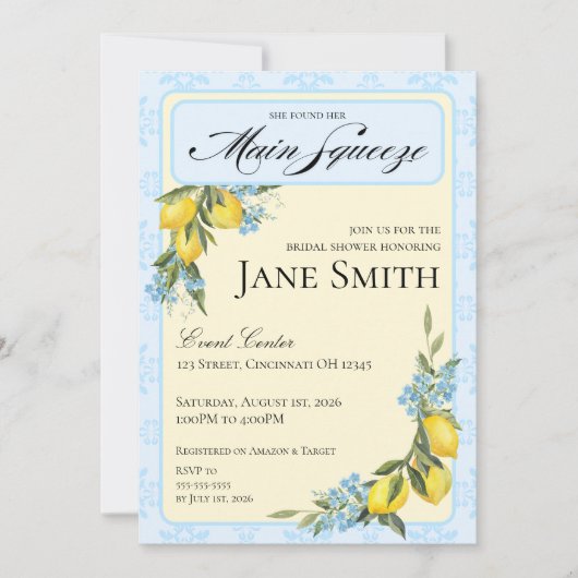 Lemon Themed Bridal Shower Invitation Kaart (Voorkant)