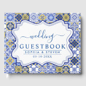 Lemon-Themed Mediterranean Tile Wedding Gastenboek (Voorkant)